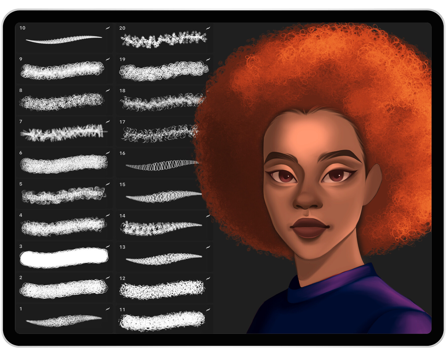 ArtStation - 20 Curly Hair Brushes for Procreate | Procreate Wavy Hair ...