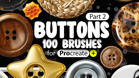 100 Procreate Clothes Buttons Brushes (Part-2 ) | Procreate Fashion Button Stamp Brushes | Procreate Metallic Button Brush | Wooden Buttons