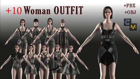 +10 Woman OUTFIT  pack (+ZPRJ,OBJ,FBX,textures files )