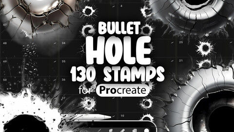 130 Procreate Bullet Holes Stamp Brushes | Procreate Shot Hole Stamp Brushes | Procreate Bullet Hole in Glass Brushes | Procreate Bullet Hole in Metal Brushes | Procreate Gunshot Hole Brushes