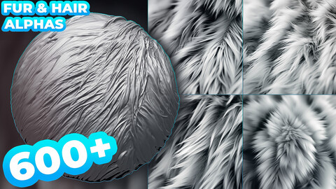 600+ Animals Hair & Fur Alphas (Displacement Maps) for ZBrush, Blender, Substance Painter vol.11