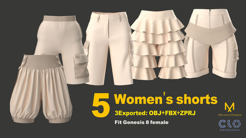 5 Women's short /marvelous designer / clo3d / OBJ / FBX