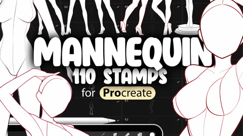 110 Procreate Mannequin Stamps | Procreate Dummy Stamp Brushes | Procreate Croquis Stamp Brushes | Procreate Woman Body Stamps Brushes | Procreate Girl Model Brushes | Procreate Dress Forms Brushes