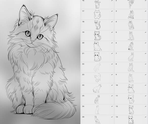 ArtStation - 100 Procreate Cats Stamp Brushes | Procreate Animals Stamp ...