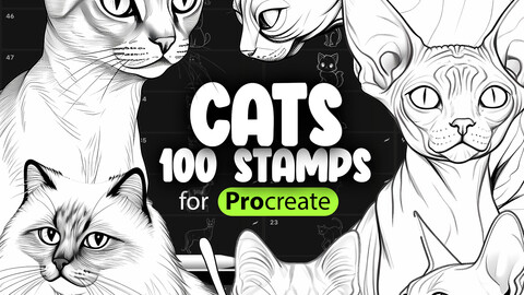 100 Procreate Cats Stamp Brushes | Procreate Animals Stamp Brushes | Procreate Cute Cats Brushes | Procreate Kawaii Cats Brushes | Procreate Kitten Brushes | Procreate Pets Brushes