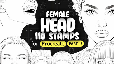 110 Procreate Female Head Stamps Part - 3 | Procreate Woman Head Stamp Brushes | Procreate Girl Head Stamp Brushes | Procreate Face Brushes