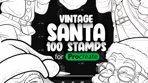 100 Procreate Vintage Christmas Santa Stamps | Procreate Santa Claus Brushes | Procreate Winter Stamp Brushes | Procreate Xmas Santa Procreate Brushes