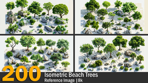 Isometric Beach Trees | Reference Images | 8k