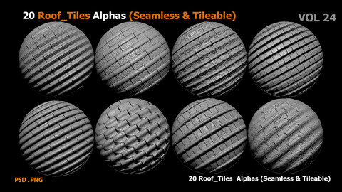 20 Roof_Tiles Alphas (Seamless & Tileable)