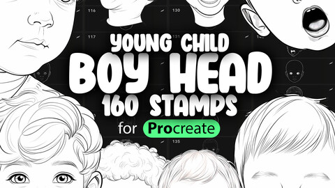 160 Procreate Young Child Boy Head Stamp Brushes (Aged 4-6) | Procreate Head Stamp Brushes | Procreate Little Boys Stamp Brushes | Procreate Kids Head Brushes | Procreate Children Face Brushes | Procreate Kids Face Brushes