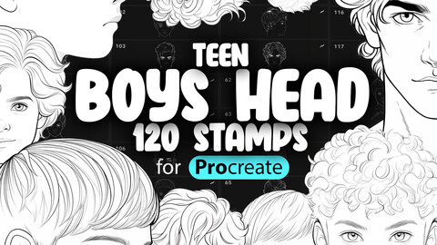 120 Procreate Teen Boys Head Stamp Brushes (aged 13-17 years old) | Procreate Male Head Stamp Brush | Procreate Men Head Stamp Brushes | Procreate Teenagers Boys Stamp Brushes | Procreate Teener Brushes