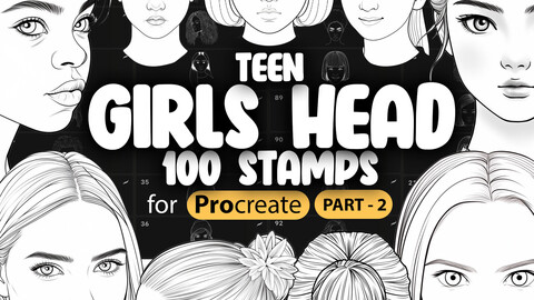 100 Teen Girls Head (Part-2) Stamp Brushes (aged 13-17 years old) | Procreate Woman Head Stamp Brushes | Procreate Girl Head Brush | Procreate Girls Face Brushes | Procreate Teenagers Head Brushes | Procreate Teener Face Brushes