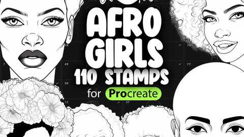 110 Procreate Afro Girls Stamp Brushes | Procreate African American Woman Stamp | Procreate Afro Female Stamp | Procreate Afro Girls Face Stamp Brushes | Procreate Black Girls Brushes