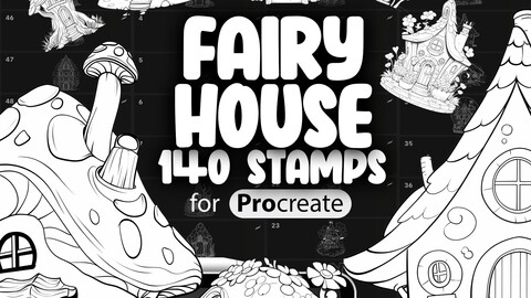 140 Procreate Fairy House Stamp Brushes | Procreate Fantasy Fairytale House Stamps | Procreate Mushroom House Brushes | Procreate Tree House Brushes