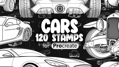 120 Procreate Cars Stamps | Procreate Sport Car Stamp Brushes | Procreate Classic Car Stamp Brushes | Procreate Luxury Car Stamp Brushes