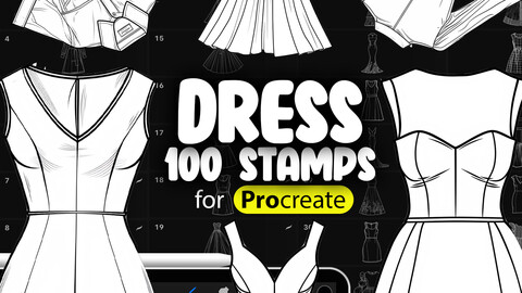 100 Procreate Dresses Stamp Brushes | Procreate Clothing Stamp Brushes | Procreate Fashion Stamps | Procreate Evening Dresses Stamp Brushes | Procreate Clothes Stamp Brushes