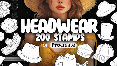 200 Procreate Headwear Stamp Brushes | Procreate Hat Stamps | Procreate Cap Stamps | Procreate Headband Stamps | Procreate Beanie Stamps Brushes | Procreate Headdress Brushes