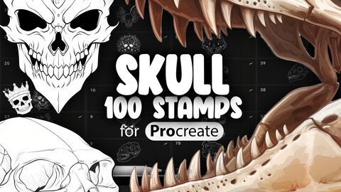 100 Procreate Skull Stamp Brushes | Procreate Animal Skull Stamp | Procreate Skull Tattoo Stamp Brushes | Procreate Dinosaur Skull Stamps | Procreate Human Skull Brushes | Procreate Crown Skull Brushes