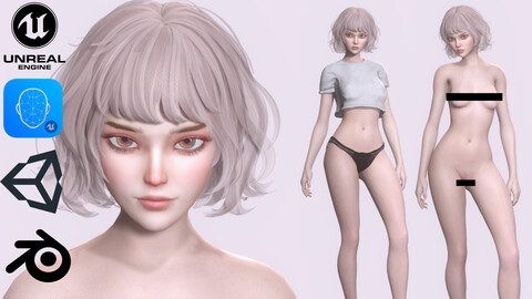 Nude Female Character Yoon - Game Ready Character