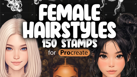 150 Procreate Female Hairstyles Stamps | Procreate Girl Hairstyle | Procreate Hair Stamps | Procreate Women Hairstyle | Procreate Hair Brushes | Procreate Hairdo Brushes | Procreate Braids Brushes | Procreate Ponytail Brushes