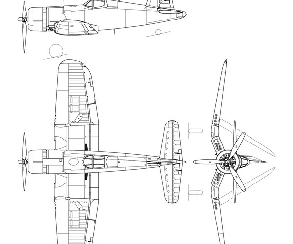 ArtStation - Vought F4U 1 Corsair, 3 view, vector file, helicopter ...