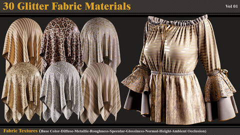 30 Glitter Fabric Materials + Textures + SBSAR (VOL 01)