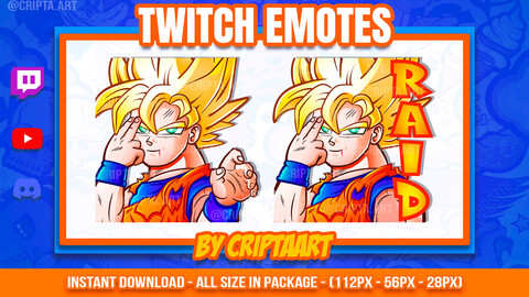 Goku RAID Twitch Emote, Instant Transmission emoji, Dragon Ball Z, Anime, icons for stream, discord, kick, youtube, tiktok