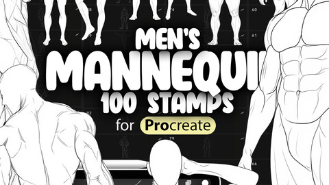 100 Procreate Men's Mannequins Stamps | Procreate Dummy Stamp Brushes | Procreate Croquis Stamp Brushes | Procreate Man Body Stamps Brushes | Procreate Men Torsp Brushes | Procreate Male Fashion Models Brushes