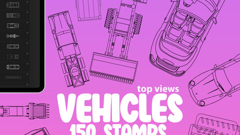 150 Vehicles (top view) Stamp Brushes for Procreate | Construction Vehicle Procreate| Procreate Heavy Vehicle | Procreate Cars Stamp Brushes | Transport Procreate Brushes | Procreate Brushes