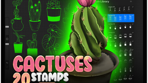 20 Procreate Cactus Stamp Brushes | Procreate Succulents Stamps | Procreate Cacti Stamps | Procreate Plant Stamp | Procreate Flowerpot Brushes