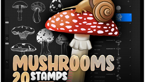 20 Procreate Mushrooms Stamp Brushes | Chanterelle Procreate Brushes | Amanita Procreate Brushes | Beech Procreate Brushes | Crimini Procreate Brushes | Portabello Procreate Brushes | Porcini Procreate Brushes