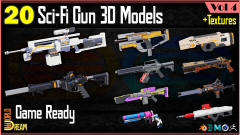 20 Sci-Fi Gun 3D Models with Textures | Game Ready | Vol 4