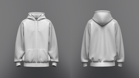 Men's Raglan Oversized Front Zip Hoodie 3d Model