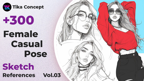 +300 Female Casual Pose Sketch Reference(4k) | Vol_03