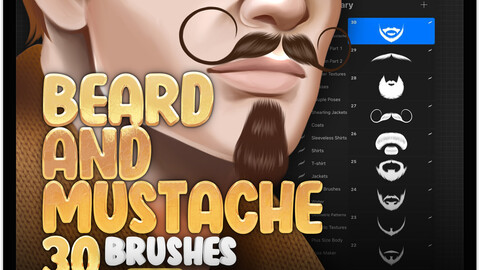 30 Procreate Beards and Mustaches Stamp Brushes | Procreate Male Bristles Stamp Brushes | Procreate Barbel Brushes | Procreate Beard Brushes | Procreate Beard References | Procreate Mustaches References Stamp Brushes