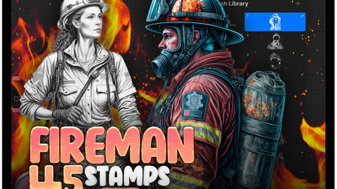 45 Procreate Fireman Stamp Brushes | Procreate Fireman Stamps | Procreate Firewoman Stamps | Procreate Fire Fighter Brushes | Fireman Portrait Guide