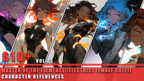 610+ Master of the Elements ELECTRIC Female Outfit - Character References Vol.02