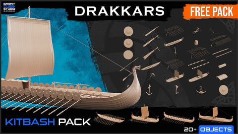 FREE Medieval Wooden Ships (Drakkars) KITBASH SET