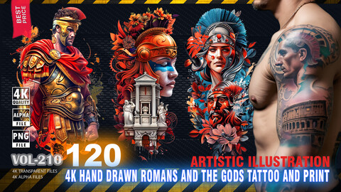 120 4K HAND DRAWN ROMANS AND THE GODS TATTOO AND PRINT - ARTISTIC ILLUSTRATION - HIGH END QUALITY RES - (TRANSPARENT & ALPHA) - VOL210