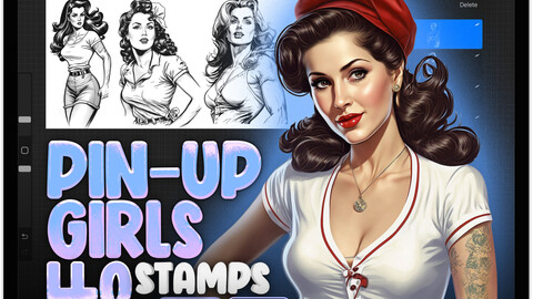 40 Procreate Pinup Women Part-1 Stamp Brushes | Pin Up Girls Stamp Brushes Procreate | Procreate Vintage Girls Style Stamp Brushes | Retro Girls Style Stamp Brushes | Procreate Old-Fashion Style Girls Brushes