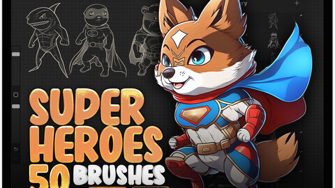 50 Procreate Superheroes Stamp Brushes Part-1 | Procreate Anime Super Man Brushes | Procreate Manga Super Woman Brushes | Procreate Cartoon Superhero Animals Brushes