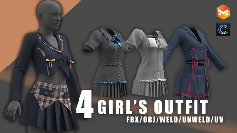 4girl's outfit/ women's suit/anime/marvelous/clo3d