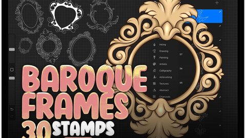 30 Baroque Frames Stamps for Procreate | Baroque Ornament for Procreate | Baroque Elements Brushes for Procreate | Retro Ornamental Frames Procreate Brushes | Procreate Vintage Frames Brushes | Procreate Medieval Frames Stamp Brushes