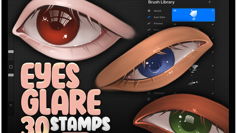 30 Eyes Glare Brushes for Procreate | Procreate Glare In The Eyes Stamps Brushes | Procreate Eyes Brushes | Procreate Realistic Glow Brushes | Procreate Humans Face Brushes