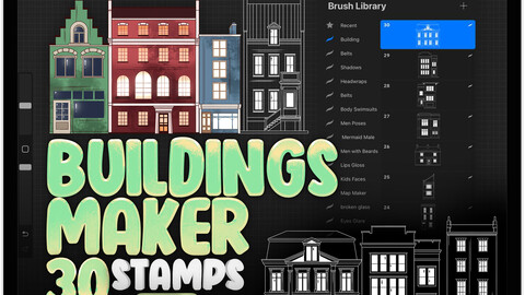 30 Building Maker Brush for Procreate | Street Builder Stamps for Procreate | Procreate City Maker Brushes | Procreate Architecture Stamp Brushes | Procreate Amsterdam Homes | Procreate Buildings Stamps | Procreate Houses Maker Stamp Brushes