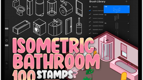 100 Bathroom Isometric Brushes for Procreate | Isometric Toilet Procreate Stamps Brushes | Isometric WC Room Procreate Stamps | Interior Procreate Brushes | Restroom Procreate Stamp Brushes | Washroom Procreate Brushes