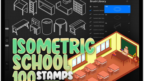 100 School Isometric Brushes for Procreate | Room Isometric Brushes for Procreate | Isometric 3D Interior Procreate Stamps Brushes | Accommodation Procreate Brushes | Procreate Isometric Building Stamps Brushes | Procreate 3D Furniture Stamps