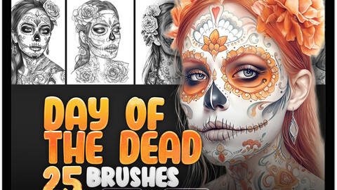 25 Day of the Dead Procreate Stamps Brushes | Day of the Dead Photoshop Brushes | Mexican Procreate Brushes | Sugar Skull Procreate Brushes