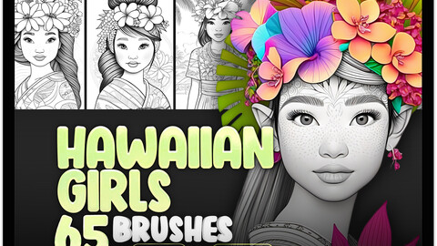 65 Hawaiian Beautiful Girls Procreate Stamps Brushes | Hawaiian Beautiful Girls Photoshop Brushes | Hawaii Procreate Stamp Brushes | Hawaii Woman Procreate Brushes