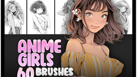 60 Anime Girls Procreate Brushes | Anime Girls Photoshop Brushes | Manga Girls Stamp Brushes for Procreate and Photoshop | Comic Girls Procreate Stamp Brushes | Anime Girls Stamps Brushes | Chibi Girls Stamp Brushes